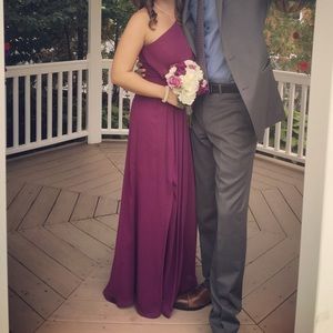 Chiffon, long, one shoulder, crinkled dress.